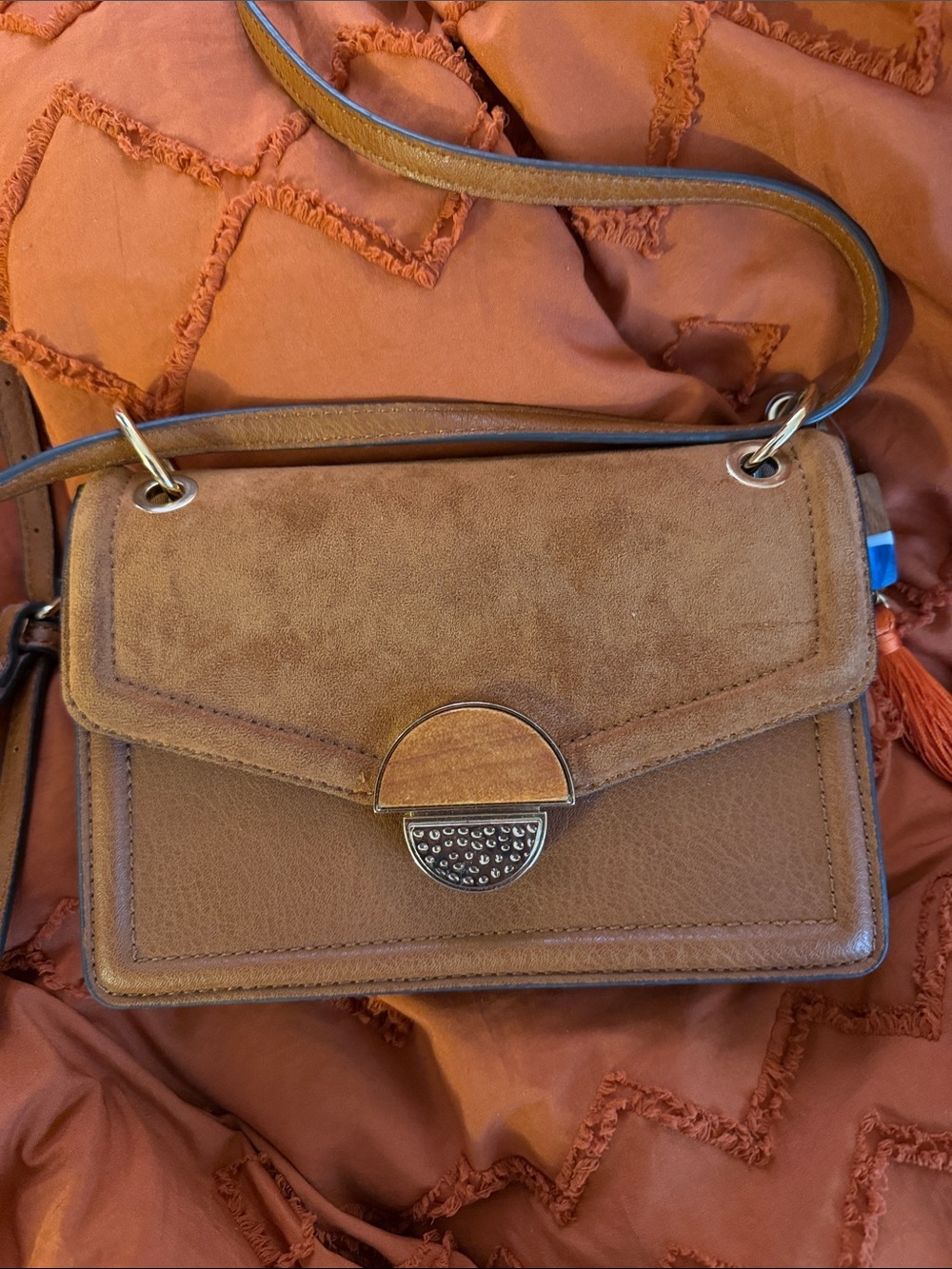 Aldo Brown Suede-Trim Crossbody Bag